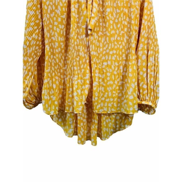In The Beginning Blouse Small Yellow Gold White Animal Print L/S Pleat Front - Picture 4 of 12